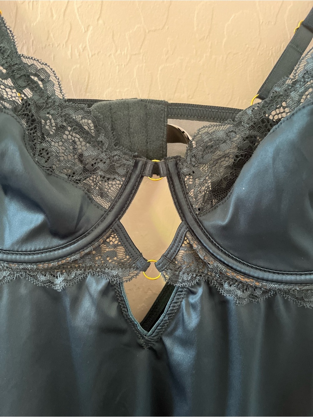 Oh La La Cheri Satin Lace Chemise - Lake Blue Size XL - Picture 3 of 8
